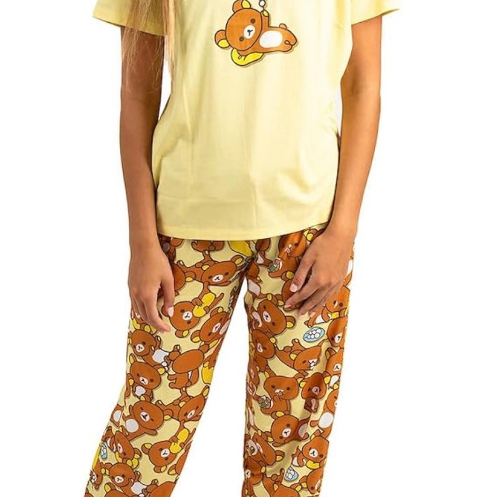 Bioworld Rilakkuma Yellow and Brown Teddy Bear Pajama Short Sleeve Pant  Sz XL